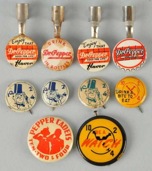 Appraisal: Group of Dr Pepper Pinbacks Pencil Clips Description s to