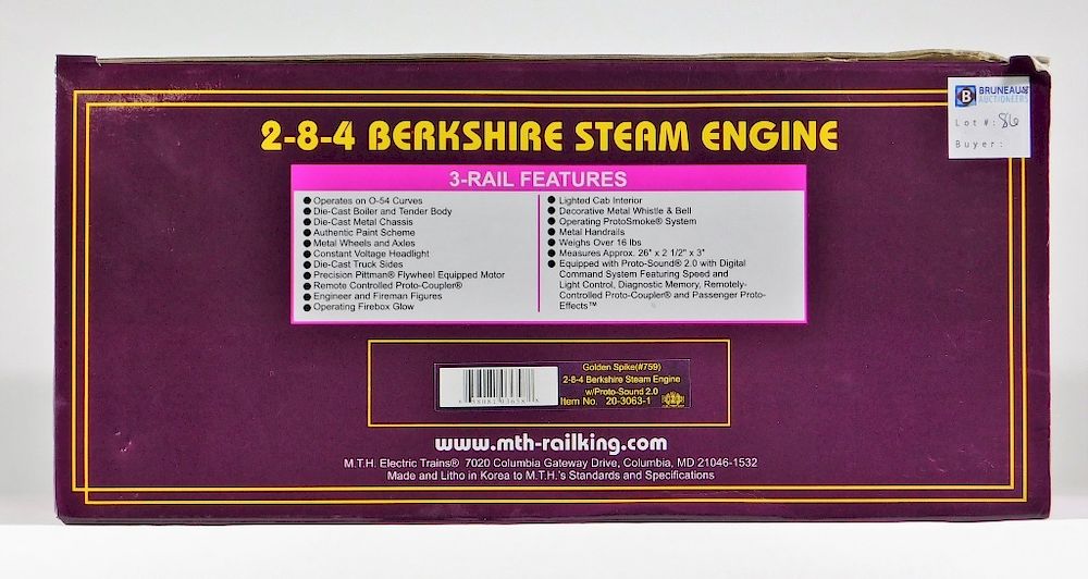 Appraisal: MTH Golden Spike Berkshire Steam Engine Train United States Contemporary