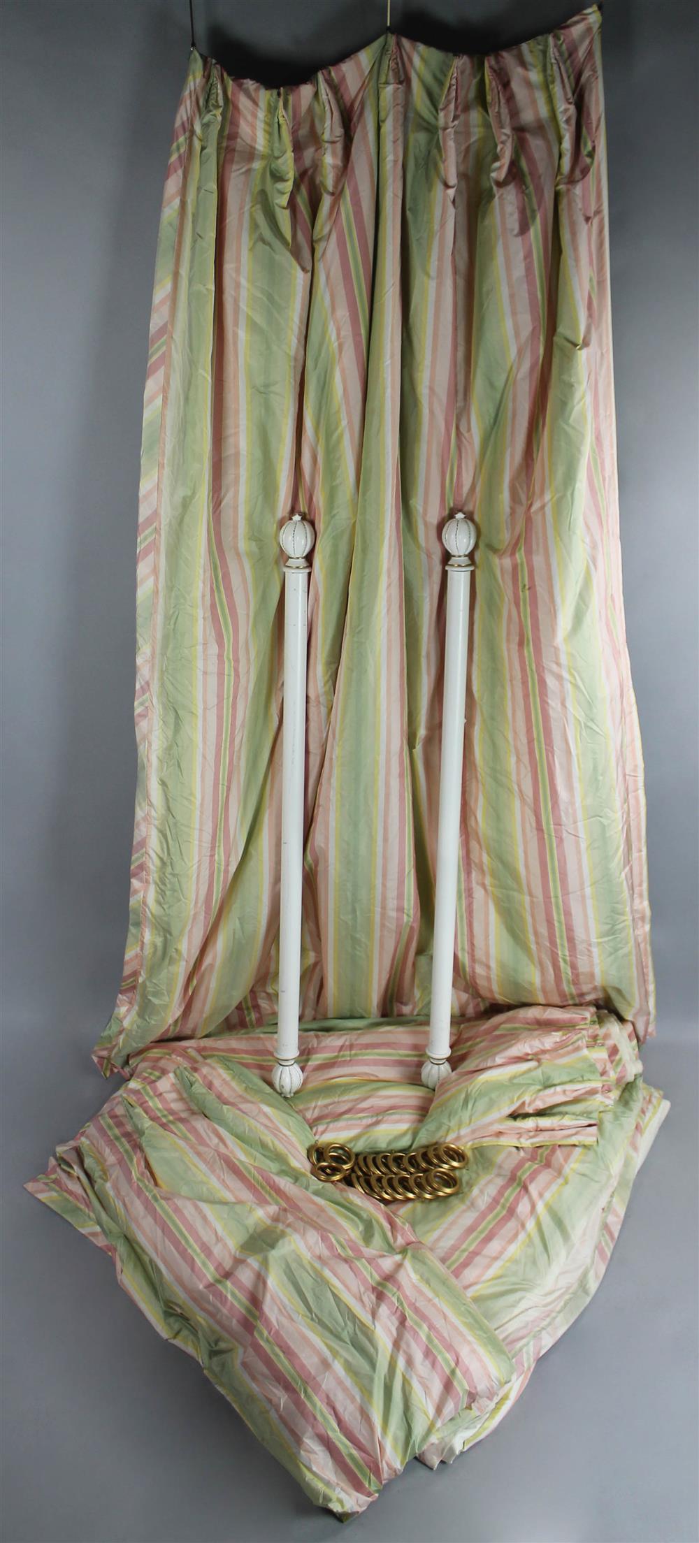 Appraisal: TWO PAIRS OF BEAUTIFUL SILK STRIPE TRIPLE PLEATED DRAPERIES WITH