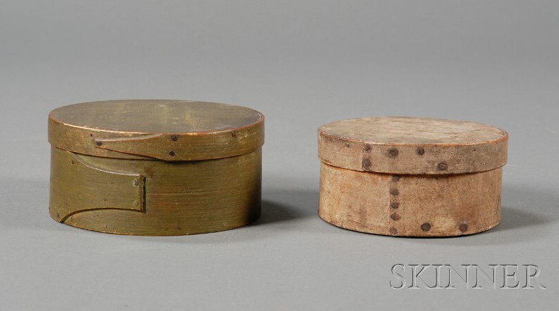 Appraisal: Two Small Round Painted Lapped-seam Covered Boxes America th century