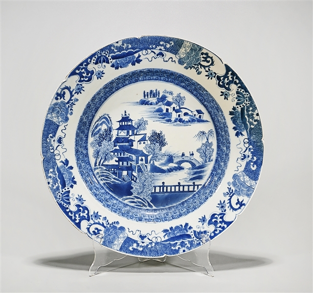 Appraisal: Chinese blue and white porcelain charger with landscape design approx