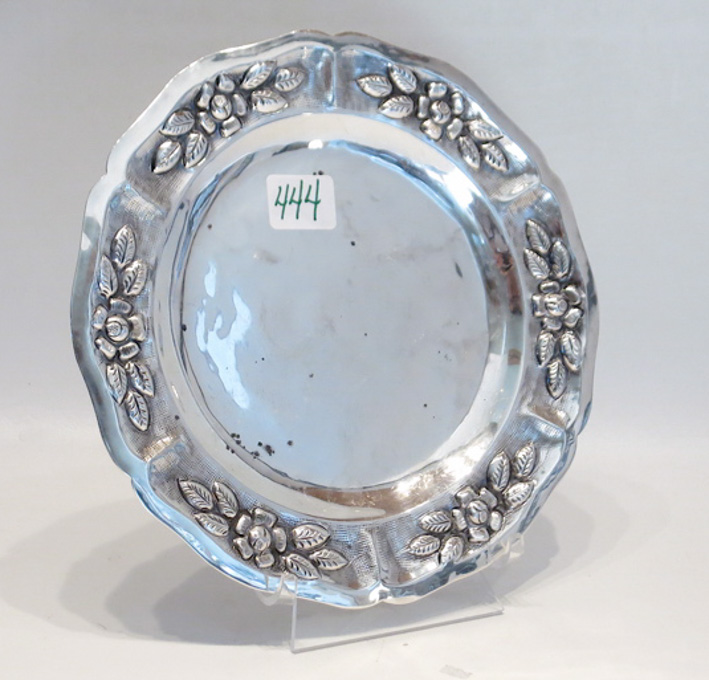 Appraisal: MEXICO STERLING SILVER PLATE by Mackel rim shape with traditional