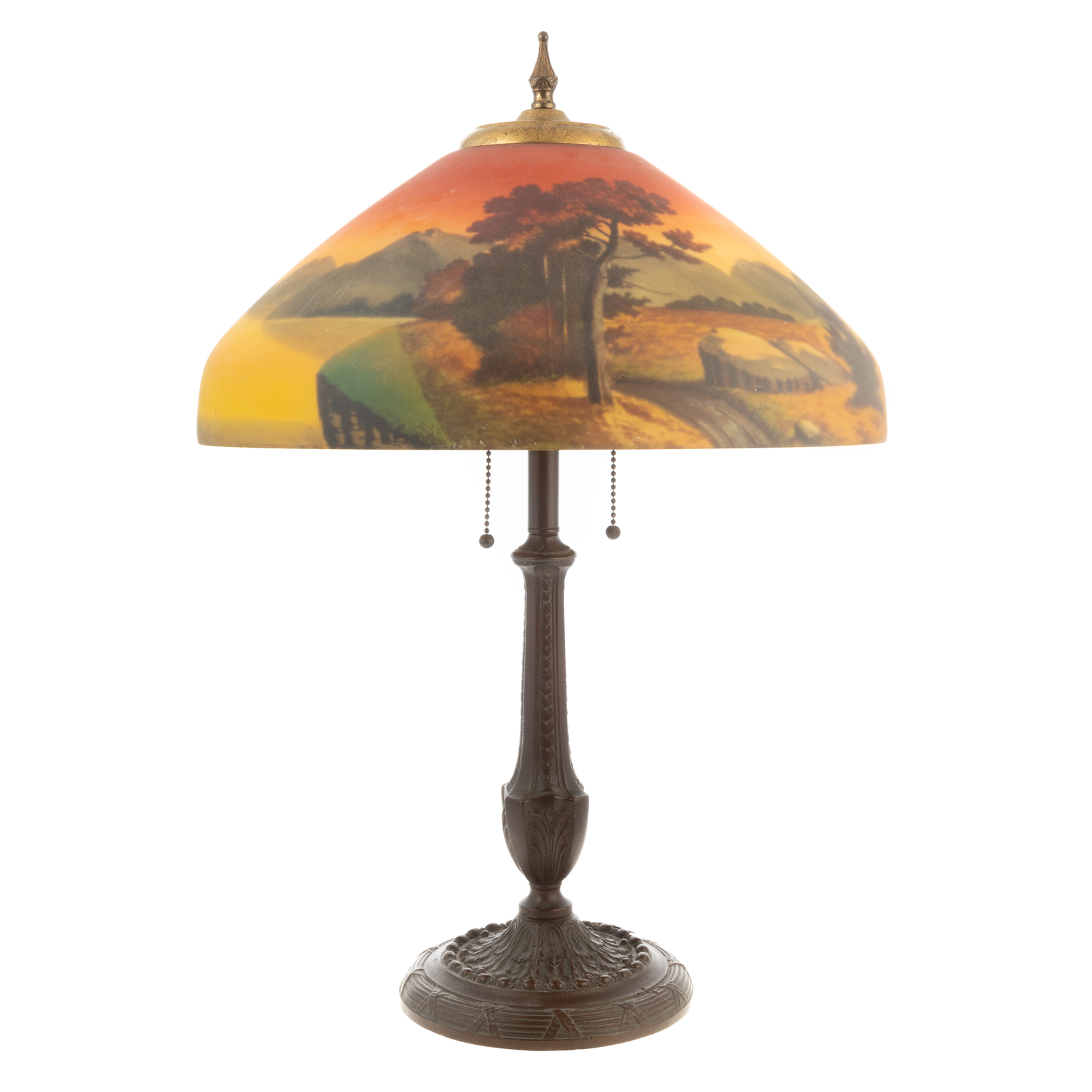 Appraisal: ARTS CRAFTS TABLE LAMP REVERSE PAINTED SHADE Early th century