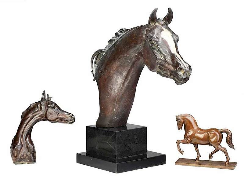 Appraisal: Nina Akamu American born Three Bronze Horses Portrait Head -