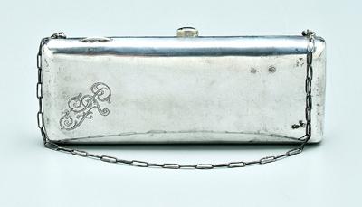 Appraisal: Russian silver purse rectangular with chain purple stone latch monogram