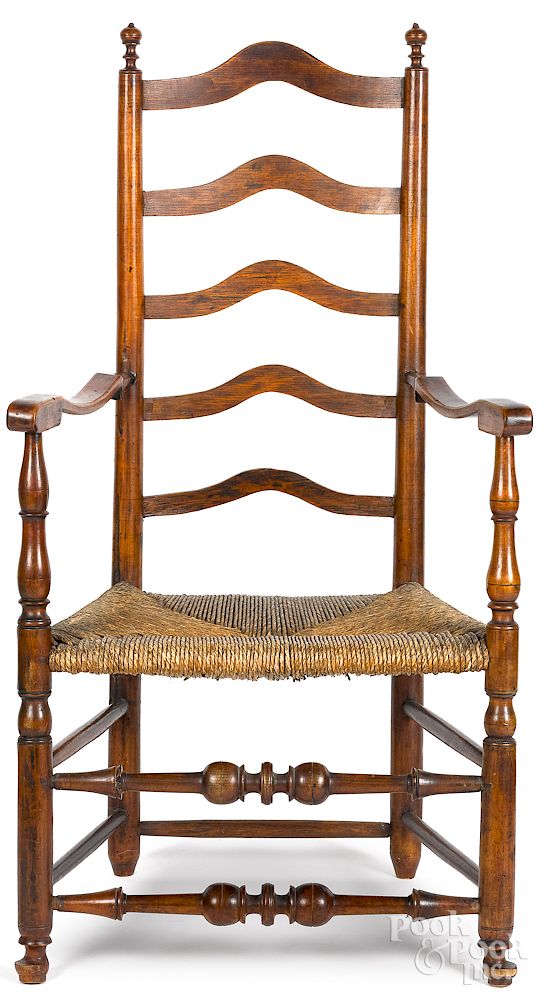 Appraisal: Rare William and Mary ladderback armchair Exclusive on Bidsquare Rare