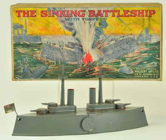 Appraisal: THE ''SINKING'' BATTLESHIP Walbert Mfg Co c tin plate ship