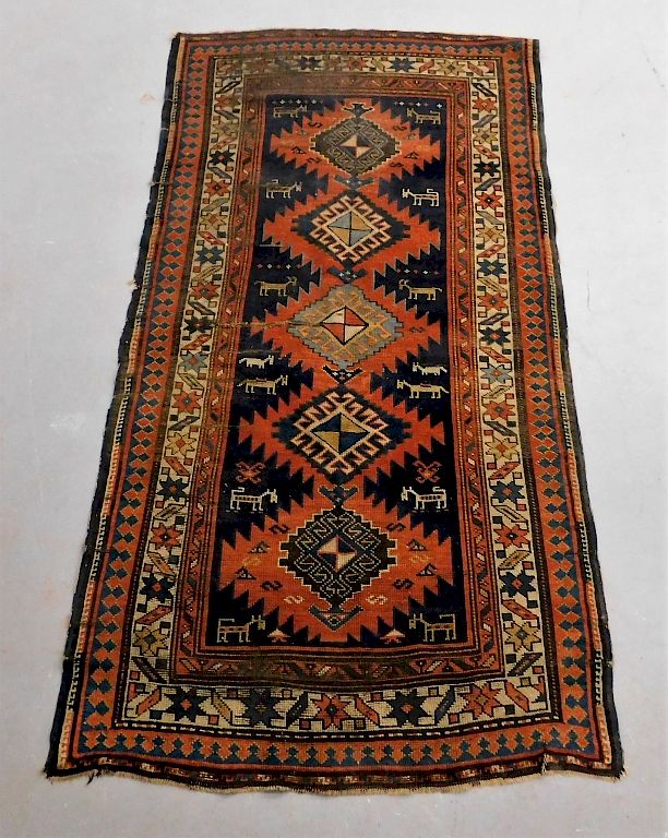 Appraisal: C Caucasian Oriental Pictorial Animal Carpet Rug Caucusus th Century