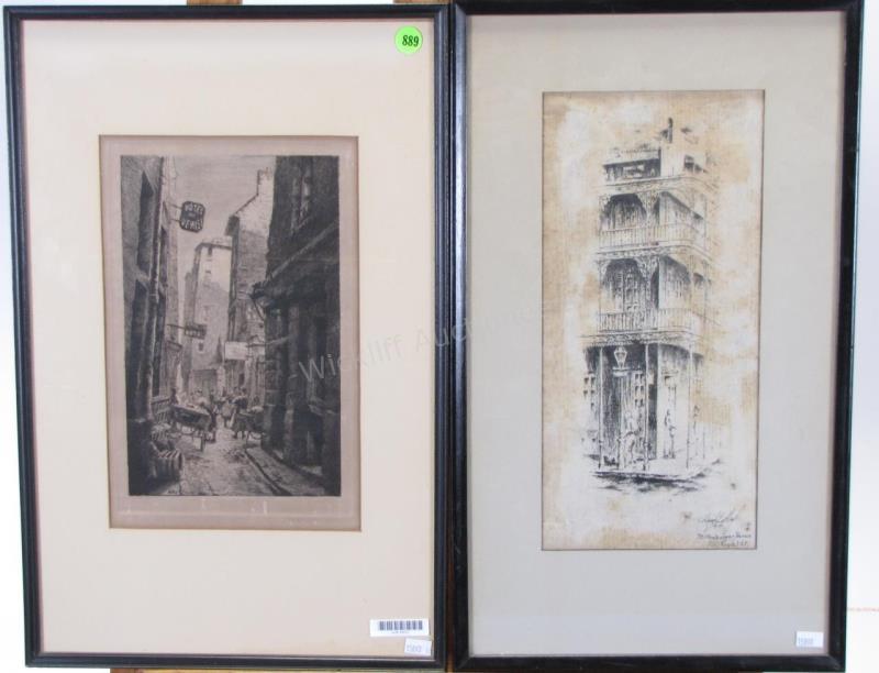 Appraisal: Two framed antique etchings one depicting Miltenberger House Royal St