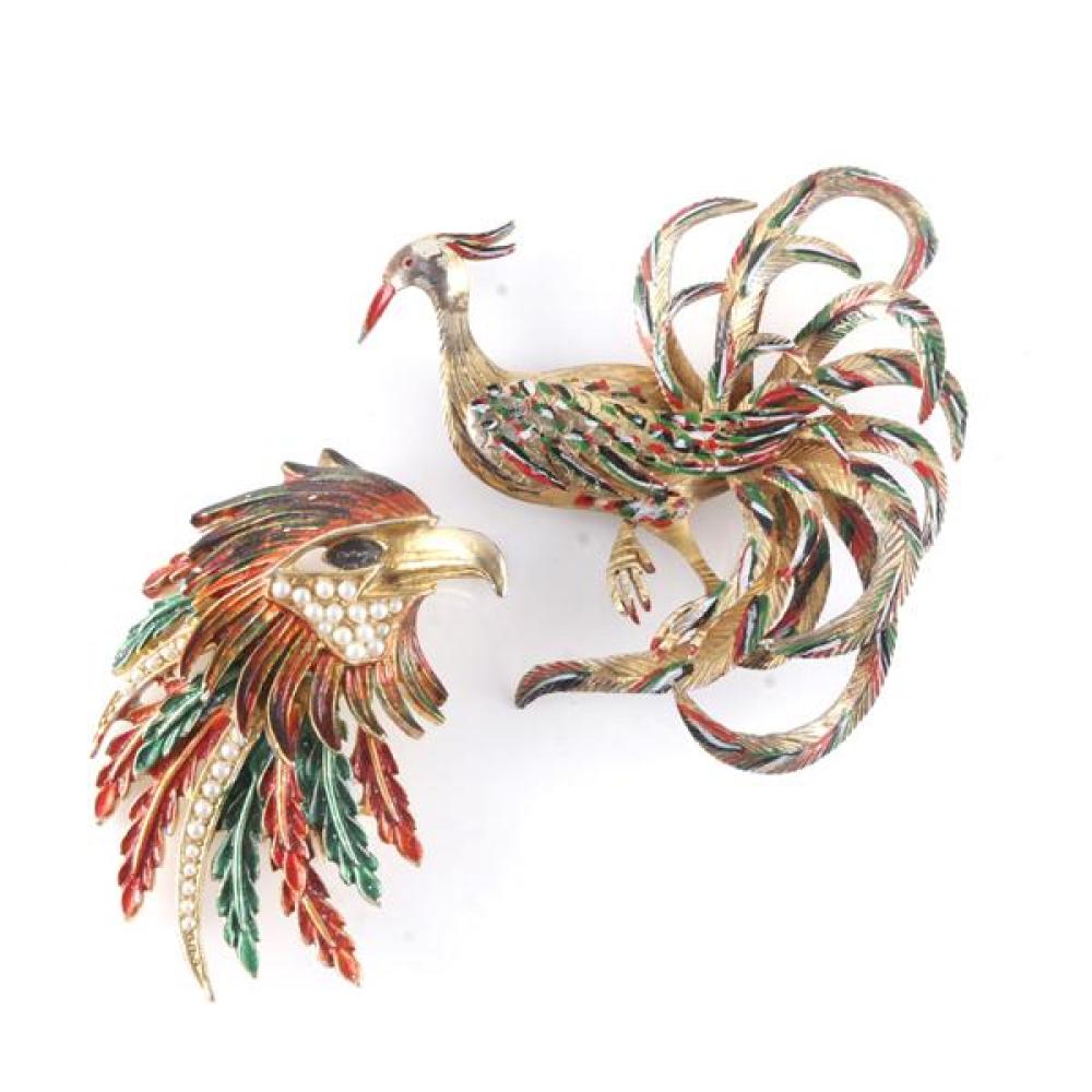 Appraisal: UNSIGNED PAINTED METAL BIRD PIN WITH SPRAY TAIL FEATHERS SIGNED