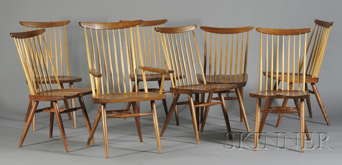 Appraisal: Eight George Nakashima - New Chairs American black walnut and