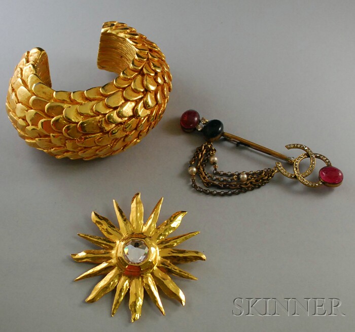 Appraisal: Three Designer Costume Jewelry Items an oversized Dominique Aurientis cuff