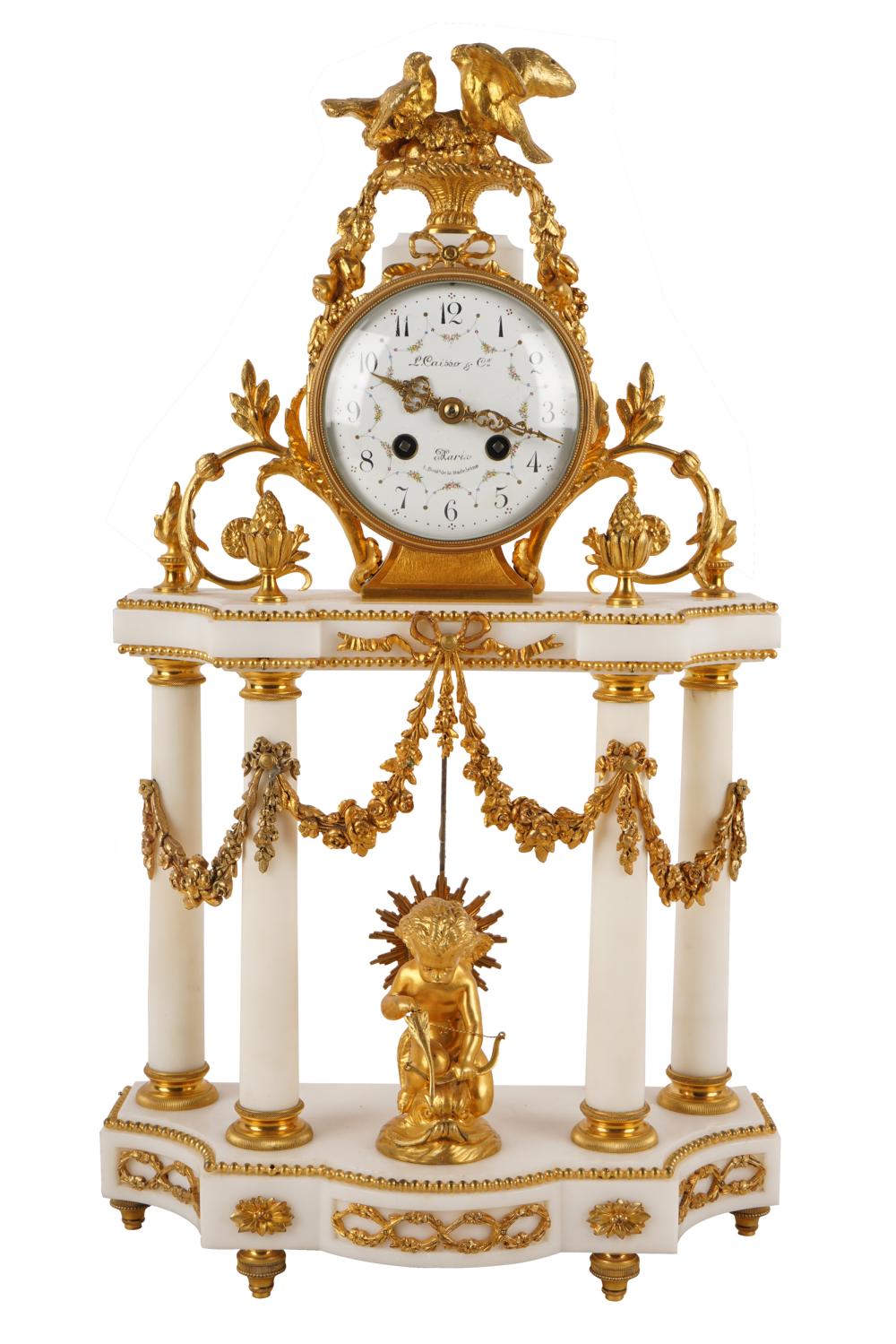 Appraisal: L CAIBBO FRENCH THREE PIECE CLOCK SETclock flanked by gilt