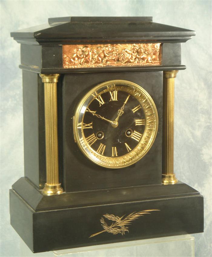 Appraisal: Black marble French mantle clock black dial with gilt brass