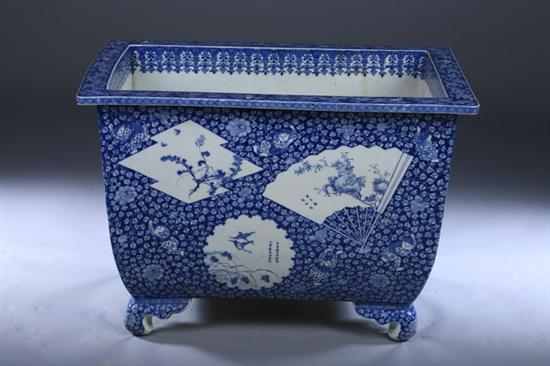 Appraisal: JAPANESE BLUE AND WHITE PORCELAIN MONUMENTAL RECTANGULAR PLANTER Painted to