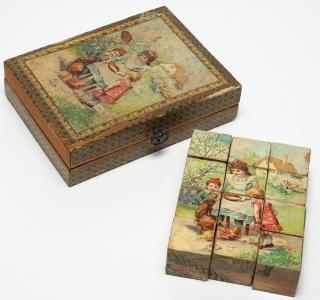 Appraisal: th C German Toy Lithographed Puzzle Blocks The original wood