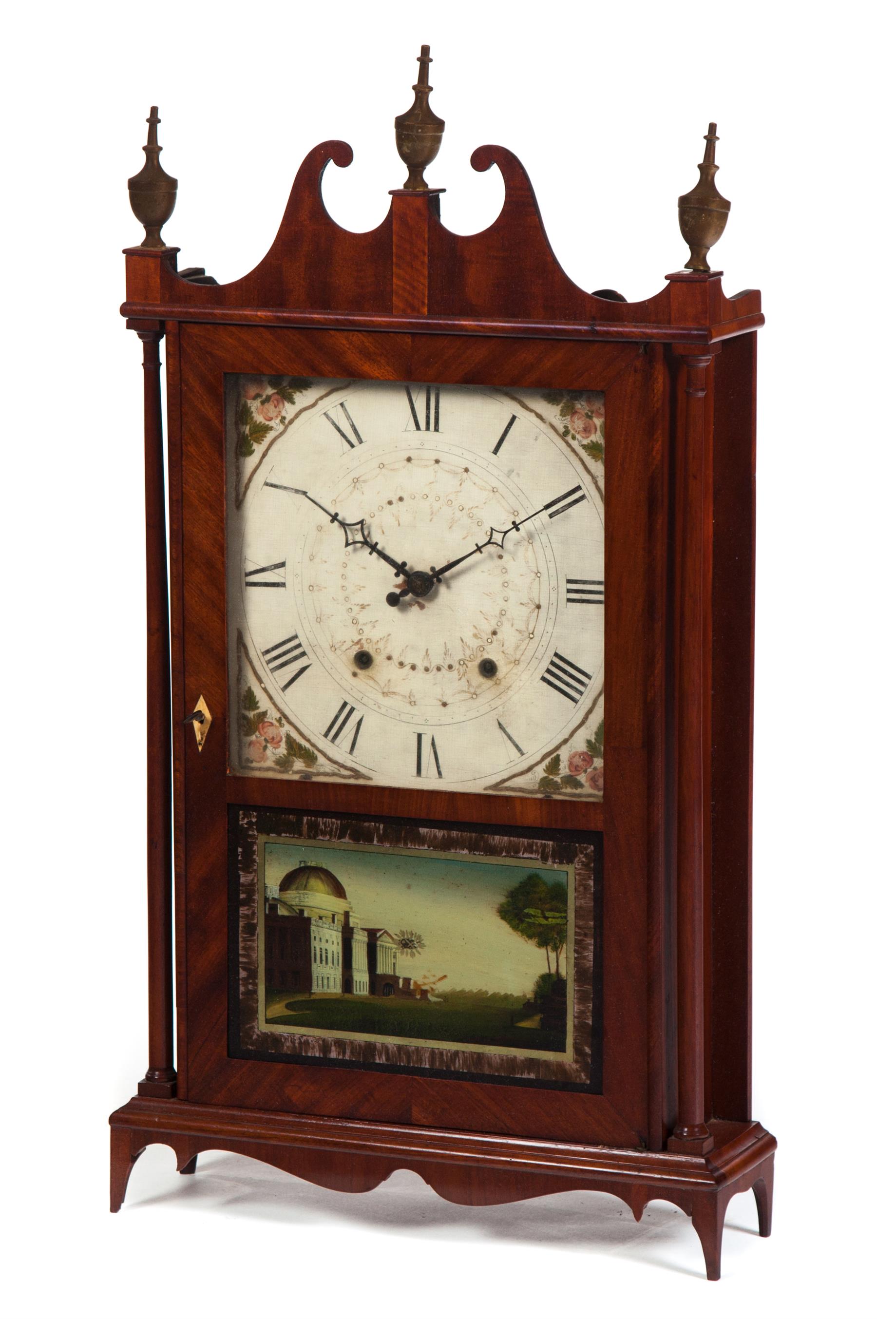 Appraisal: SETH THOMAS WOODEN WORKS PILLAR AND SCROLL CLOCK American st