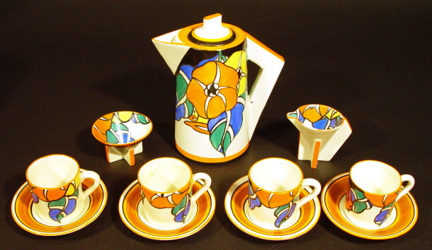 Appraisal: Clarice Cliff Bizarre four place coffee service hand painted with