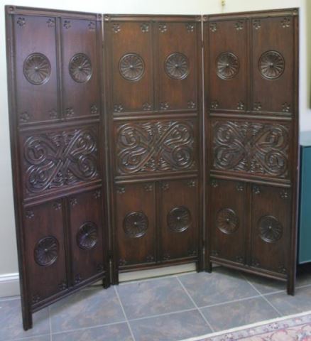 Appraisal: Antique Panel Carved Oak Screen Carved to one side From