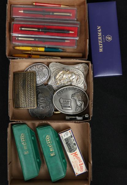 Appraisal: WESTERN BELT BUCKLES LUXURY PENS HOHNER HARMONICASThe collection as shown