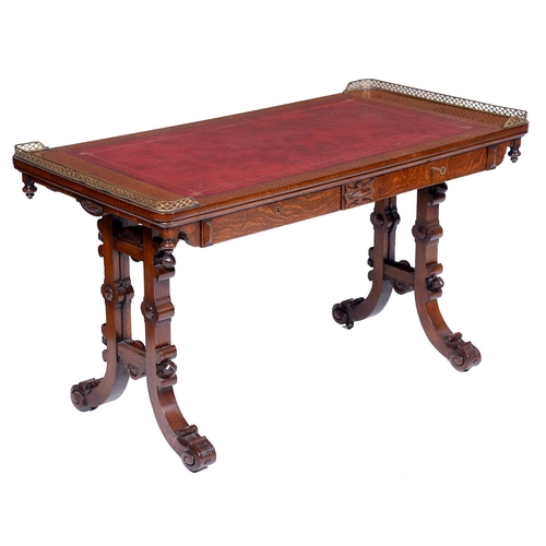 Appraisal: An early Victorian Elizabethan revival oak writing table the leather