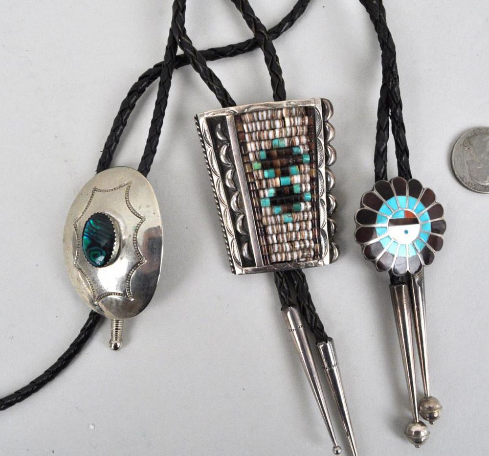 Appraisal: Group Three Native American SS Stone Bolo Ties comprising one