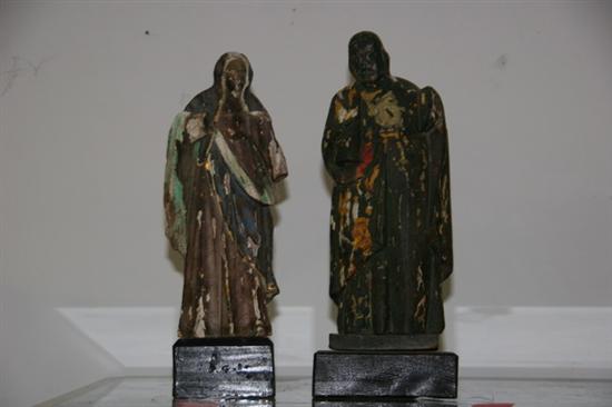 Appraisal: TWO SPANISH COLONIAL CARVED AND PAINTED WOOD SANTOS FIGURES th-