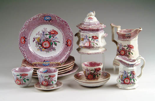 Appraisal: FOURTEEN PIECES OF DECORATED STAFFORDSHIRE IRONSTONE Excelsior pattern Good colorful