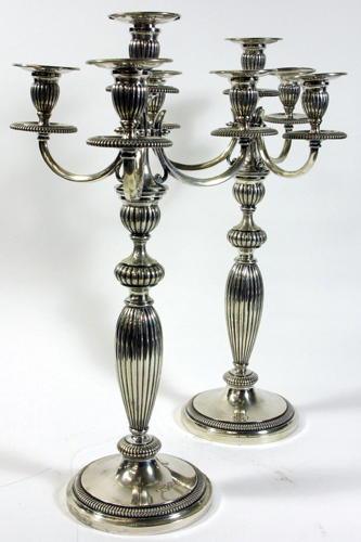 Appraisal: PAIR OF CONTINENTAL FINE SILVER CANDELABRA -light chased and engraved