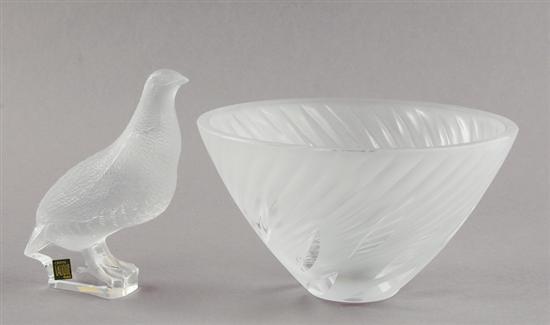 Appraisal: Lalique crystal bowl and figure flared and swirl-modeled deep centerbowl