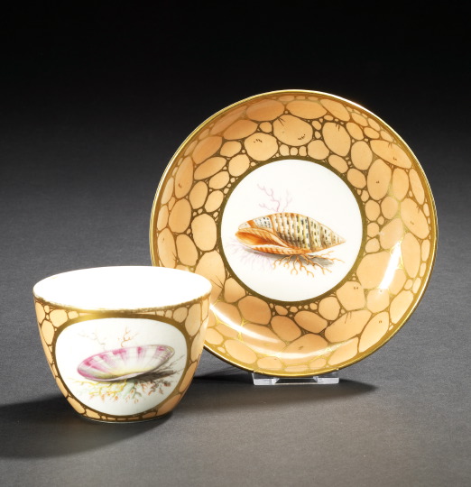 Appraisal: Fine Spode Elaborately Gilded Melon Breccia-Ground Porcelain Teacup and Saucer