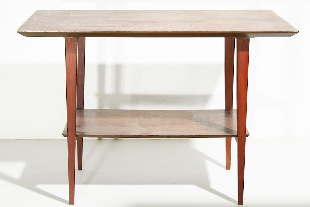 Appraisal: Mid-Century Modern Figured Mahogany Side Table Mid-Century modern figured mahogany