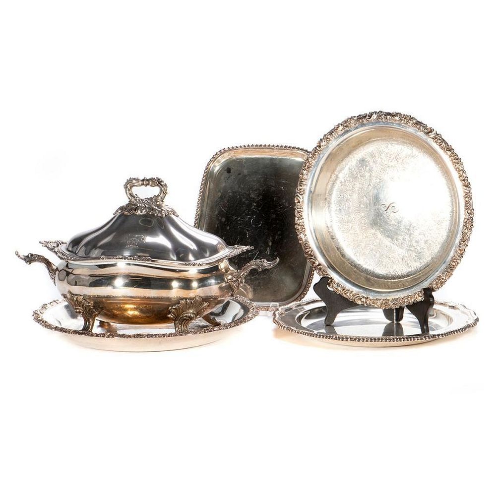 Appraisal: A grouping of silver plated serving pieces A large miscellaneous