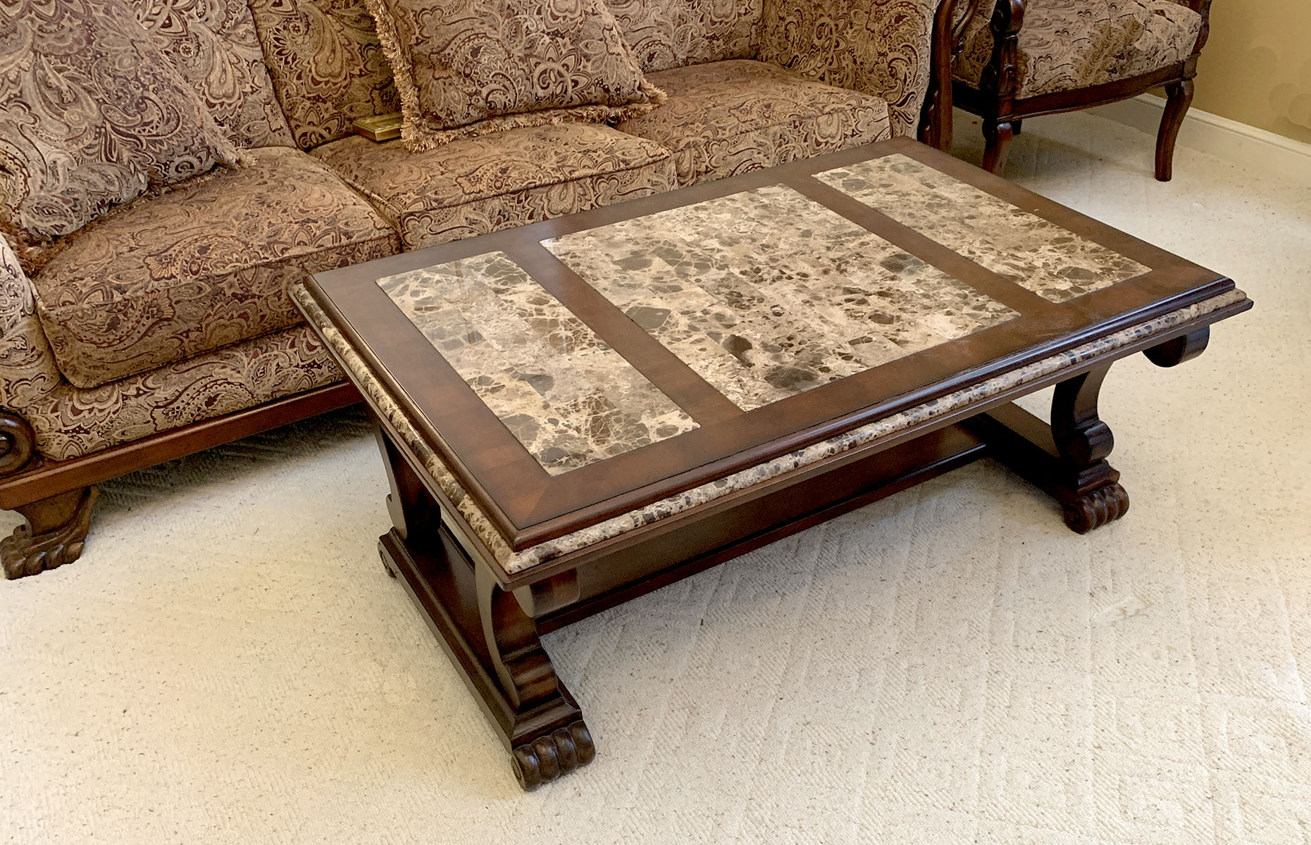 Appraisal: MARBLE CLAD COFFEE TABLE Coffee table with top surface having