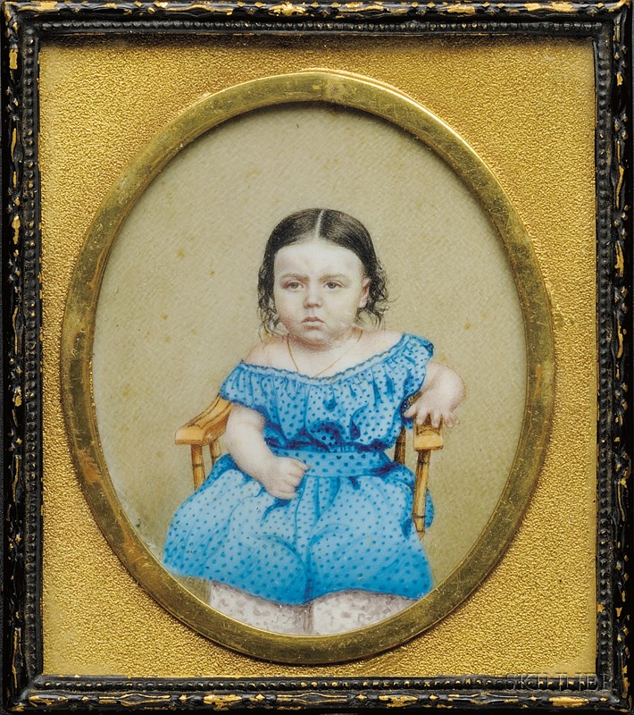 Appraisal: Portrait Miniature of a Small Child in a Blue Dress