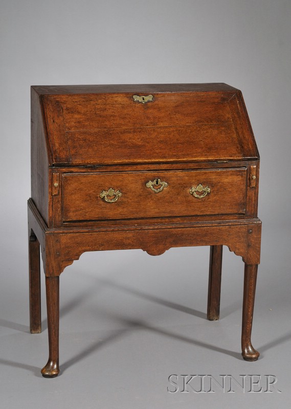 Appraisal: Queen Anne Oak Desk on Frame slant-lid enclosing an interior