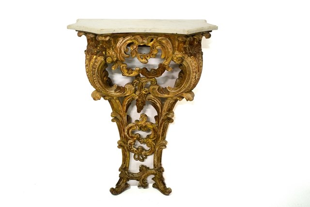 Appraisal: A small Louis XV style console with shaped marbe top