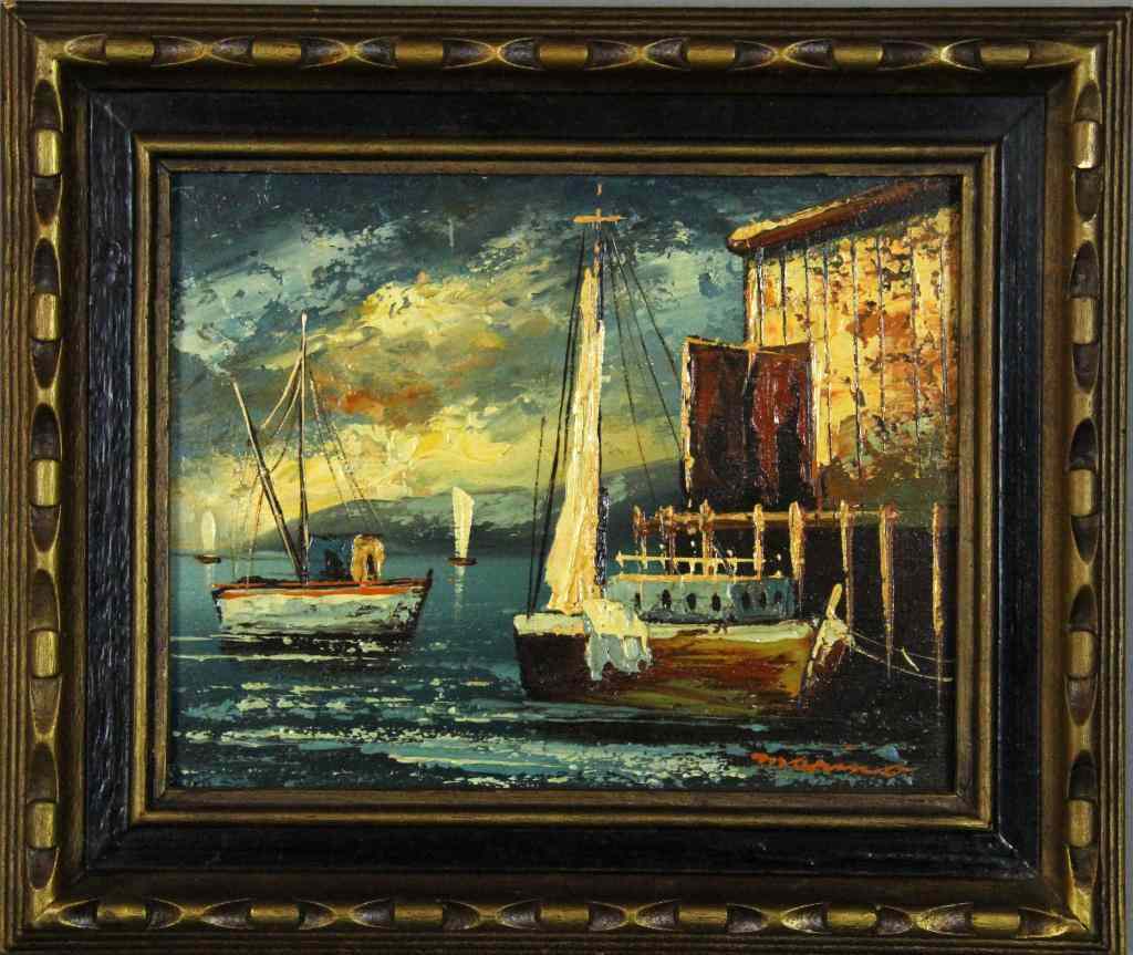 Appraisal: Francisco DiMarino Oil Painting On BoardDepicting a seascape with sailboats