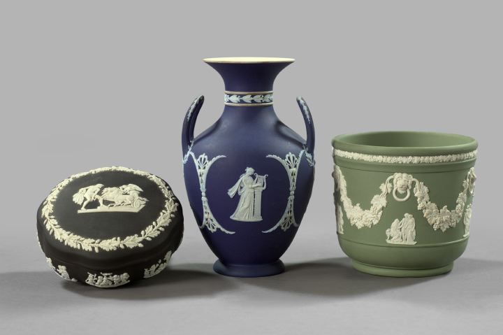 Appraisal: Interesting Three-Piece Collection of Wedgwood Jasperware comprised of a black