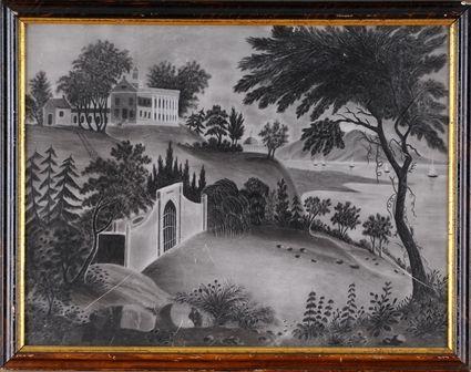 Appraisal: AMERICAN SANDPAPER DRAWING AFTER BARTLETT Depicting Mt Vernon and Washington's