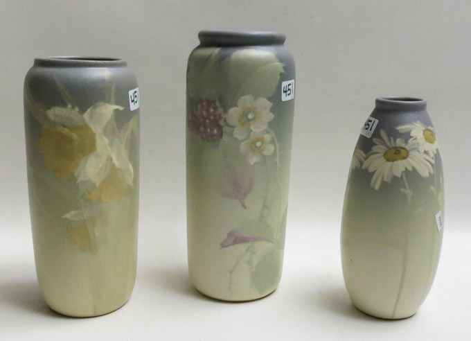 Appraisal: THREE WELLER ART POTTERY VASES all with ivory to gray