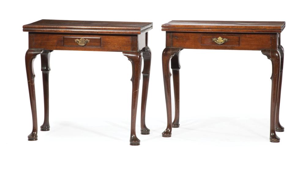 Appraisal: Pair of Antique Georgian Mahogany Tea Tables each with foldover