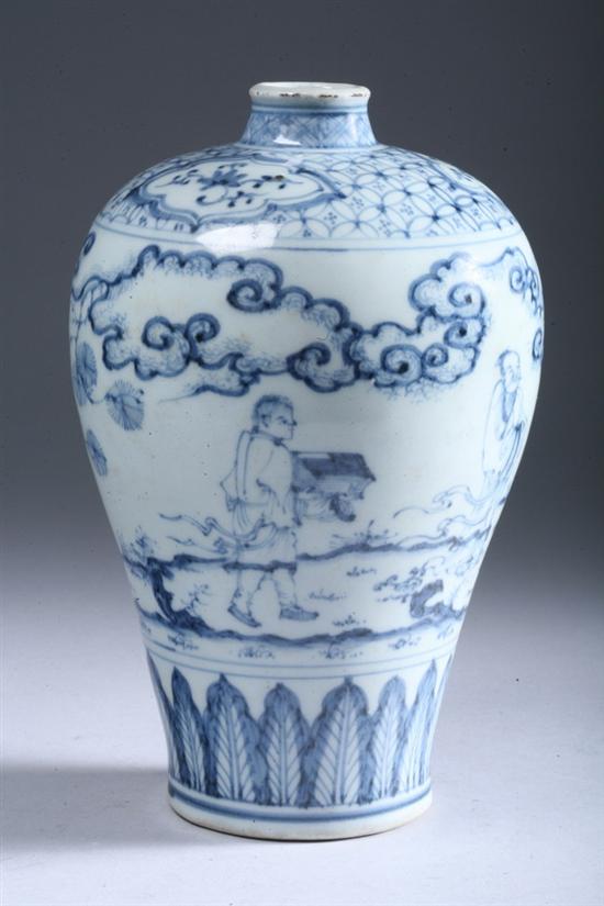 Appraisal: CHINESE BLUE AND WHITE PORCELAIN MEIPING Figural decoration - in