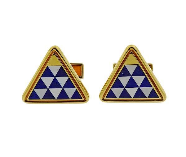 Appraisal: K Gold Lapis Mother of Pearl Cufflinks METAL K Gold