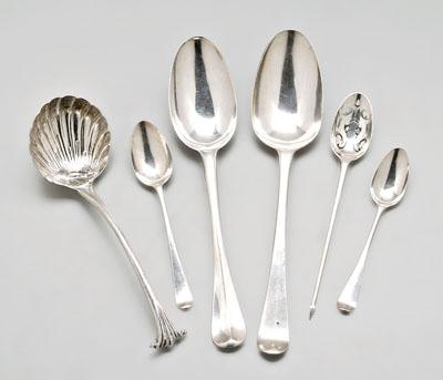 Appraisal: pieces English silver flatware spoons ladle mote spoon oval upturned