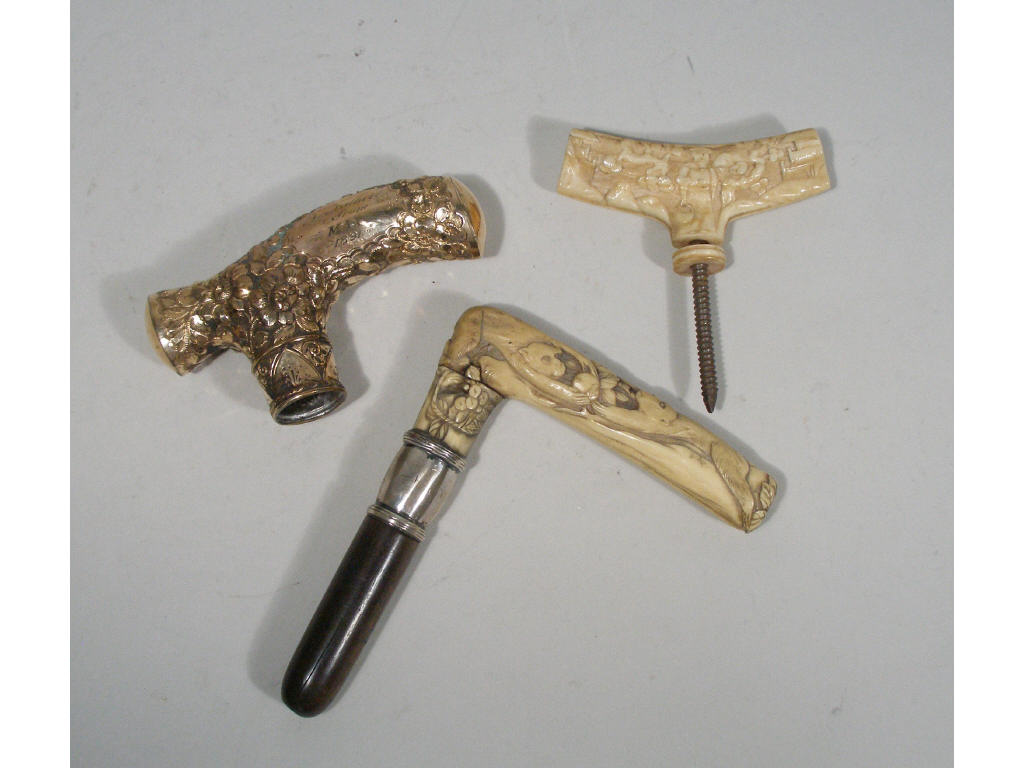 Appraisal: Group of Three Cane Handles th c the first of