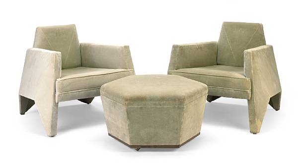 Appraisal: A pair of Lloyd Wright green velvet upholstered club chairs