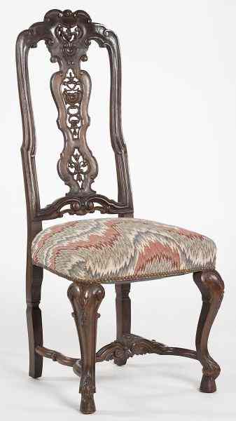 Appraisal: Continental Carved High Back Side Chaircirca fruitwood frame with relief