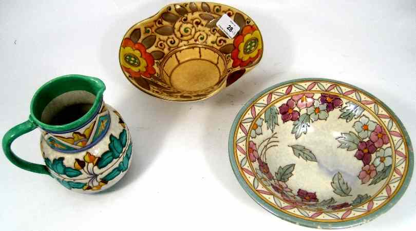 Appraisal: Charlotte Rhead pottery comprising Wood Son Arabesque Bowls and a