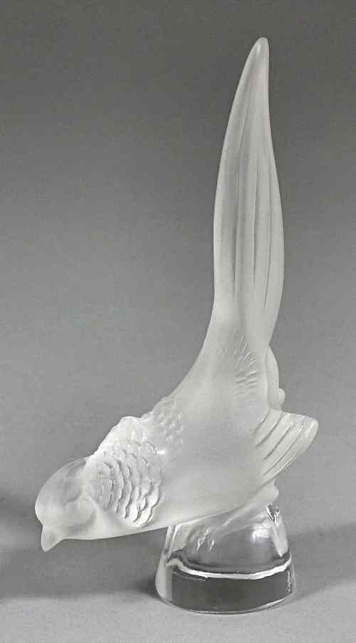 Appraisal: A modern Lalique frosted glass figure of a pheasant ins